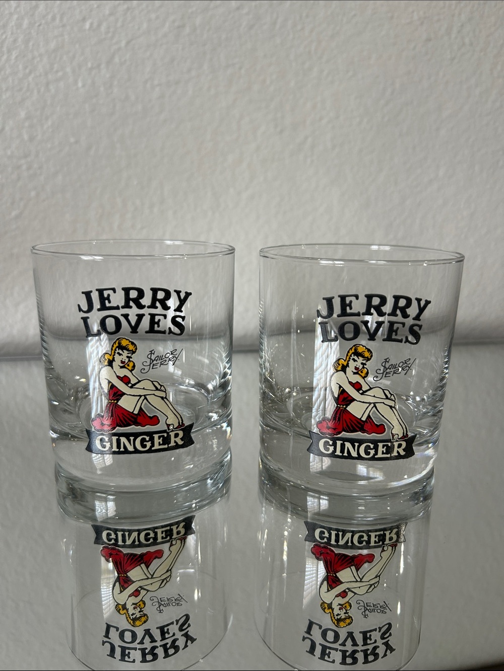 Sailor Jerry “Jerry Loves Ginger” glasses - Set of 2, NEW